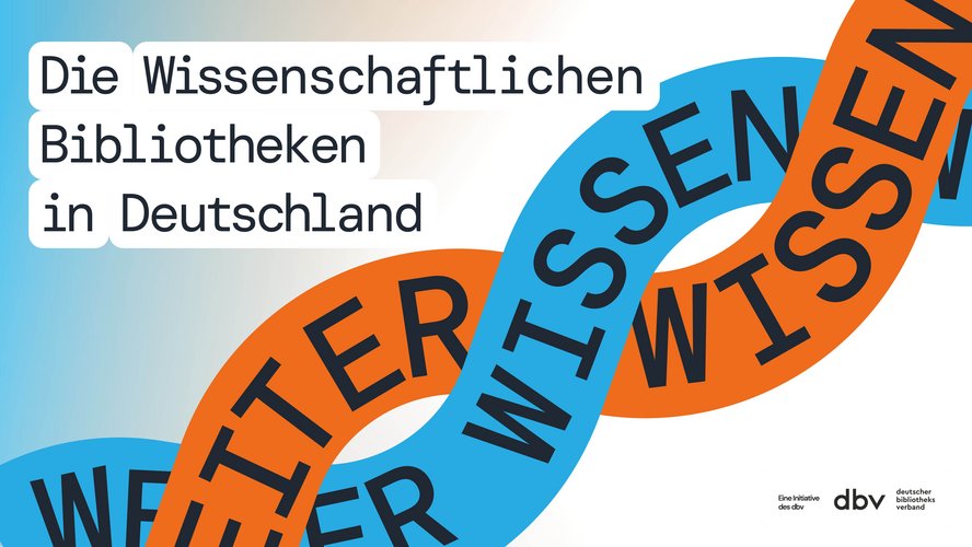 Grafik „WEITER WISSEN. Mit uns.“: Initiative zur Förderung wissenschaftlicher Bibliotheken mit ineinander verschlungenen Bändern.